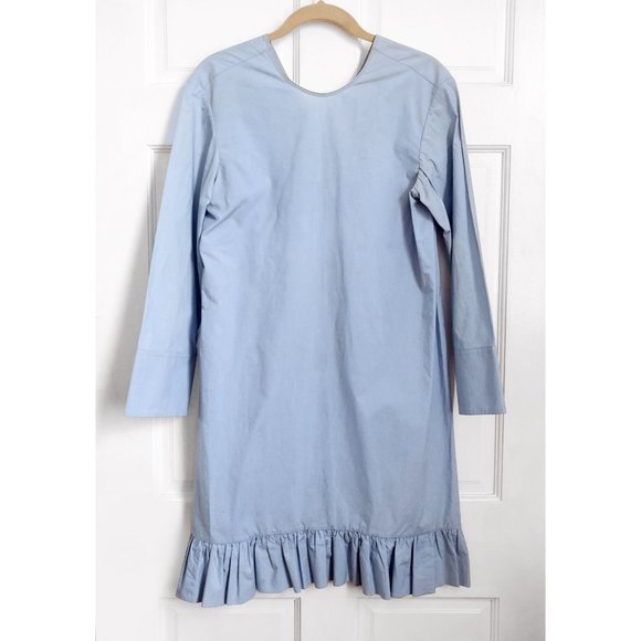 Marni Blue Dress Cotton Short Long Sleeves Ruffle V Neck Flowy Summer Costal 36 - Picture 2 of 10